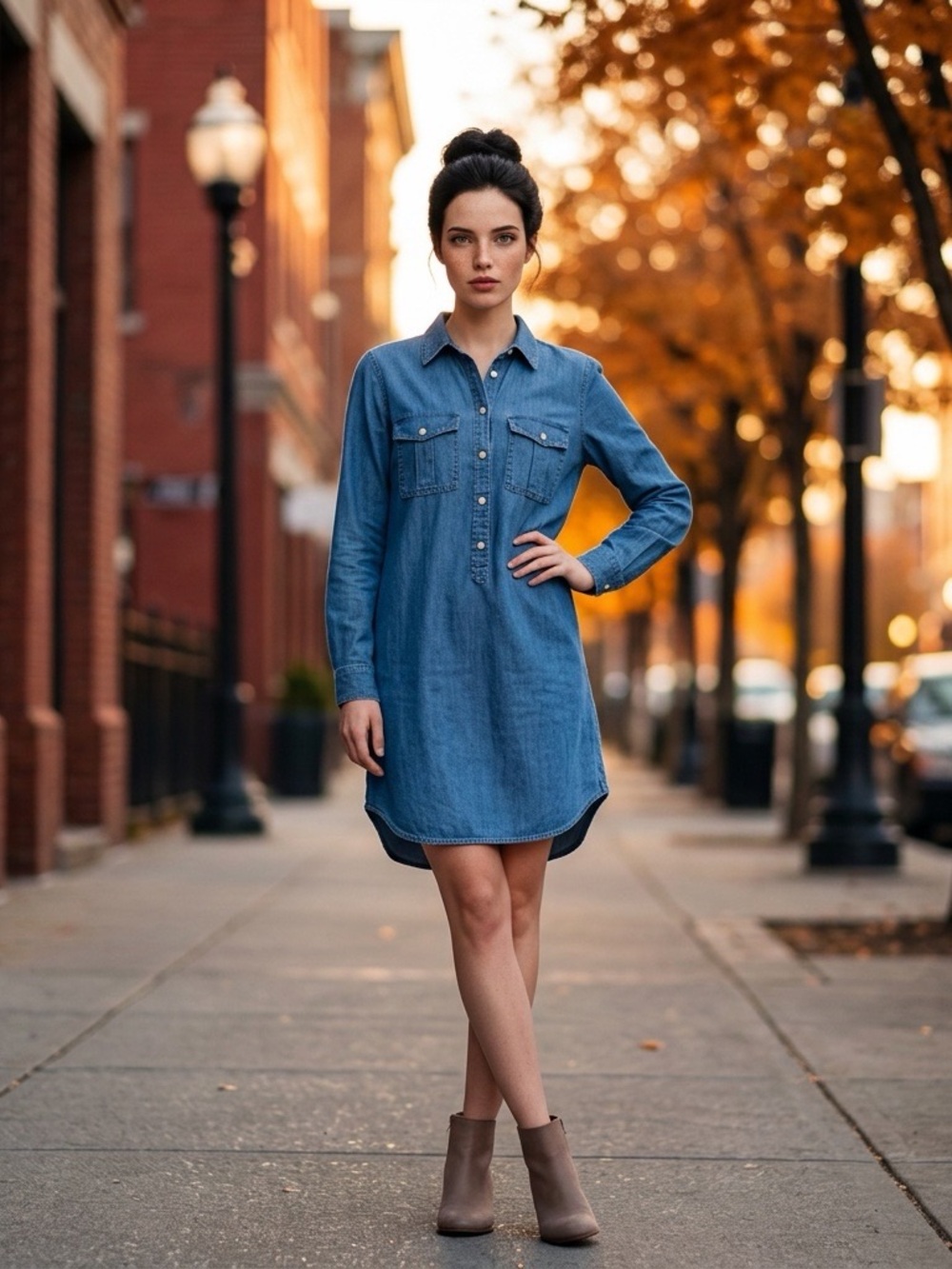 Gap Denim Popover Shirtdress XS Medium Wash Snap Front Pockets